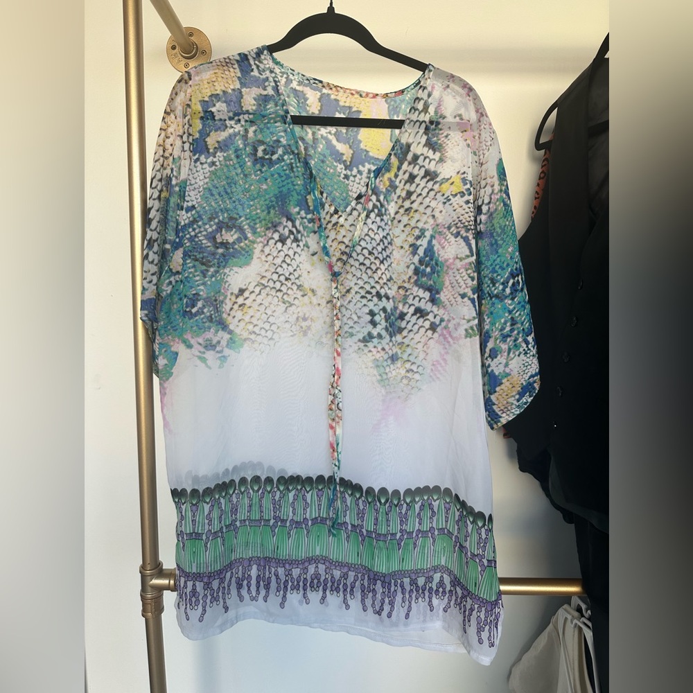 Multicolor Snake Print Sheer Tunic Top - One Size